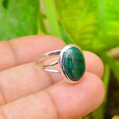 Malachite Oval Gemstone Handmade Designer Ring, Handmade Ring, 925 Sterling Silver, Rings For Women, Birthday Gift