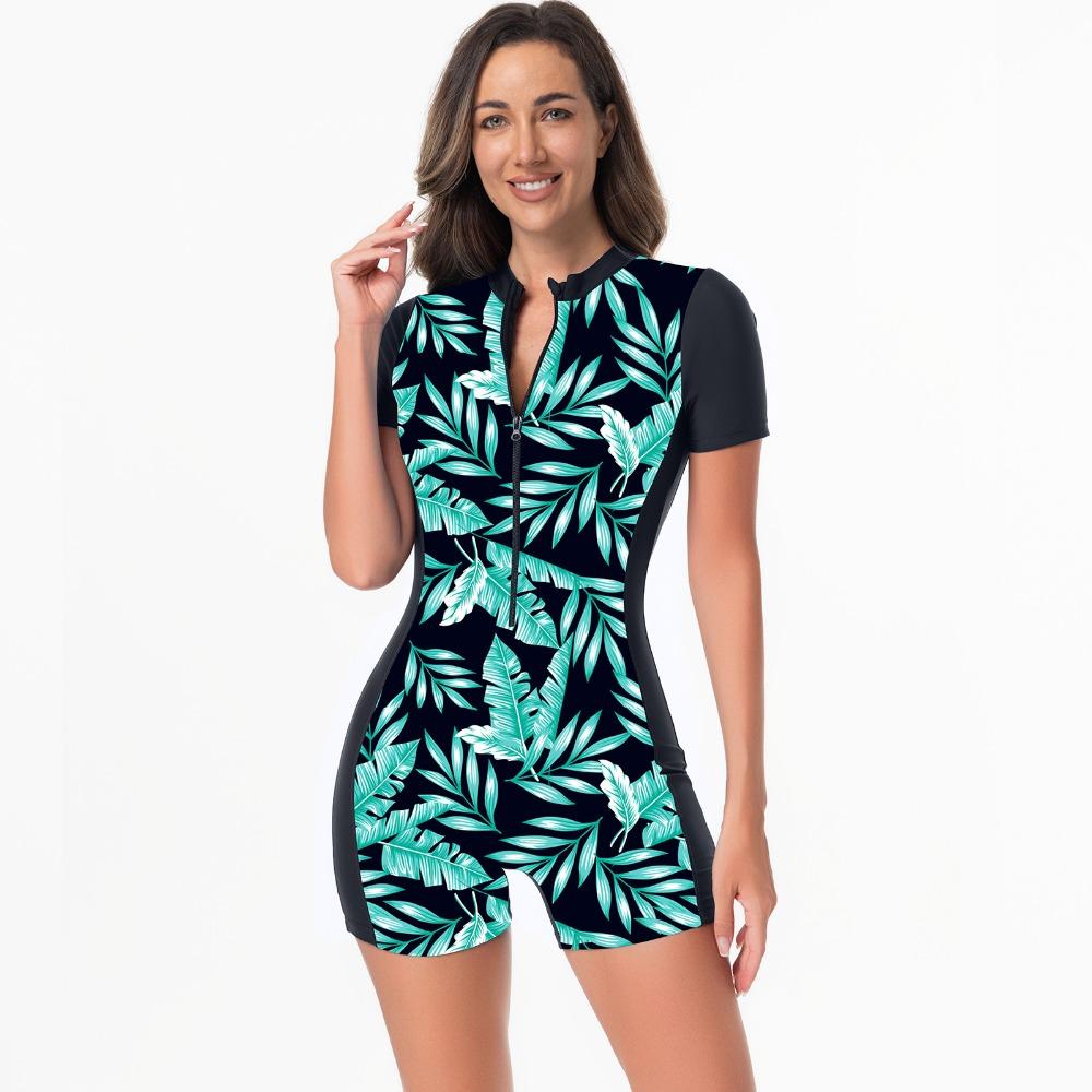 European and American Onesie Printed Sports Women's Clothing Slim and Thin Surf Clothing Swimming Clothing