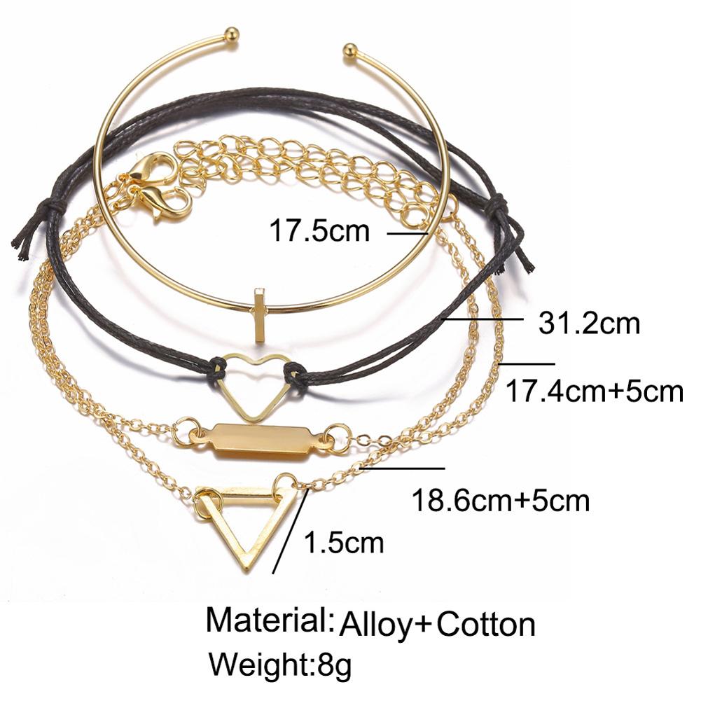 4 Pcs/set Women's  Bracelet Heart-shaped Geometric Retro Simple Style Alloy Bracelet