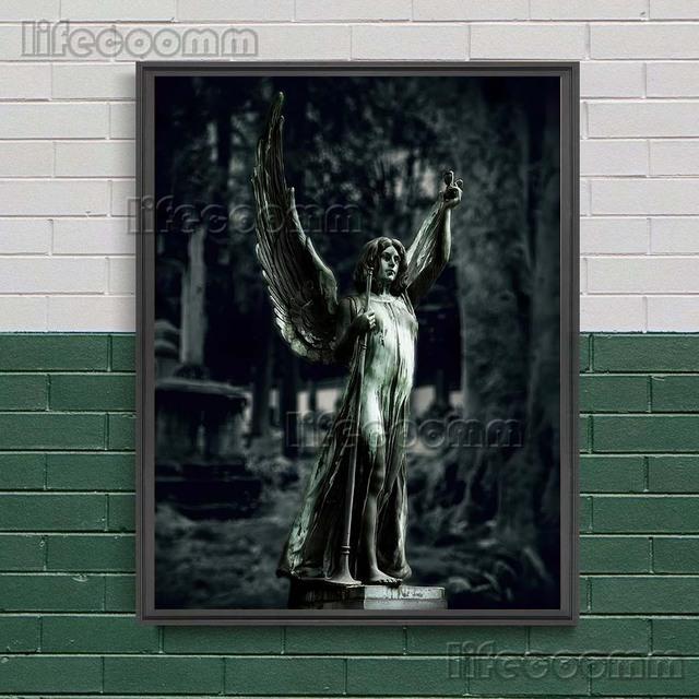 The Statue Of The Holy Angel And The Virgin Guarding The Cemetery Wall Art Canvas Painting Sacred Sculpture Art Poster And Print No Frame
