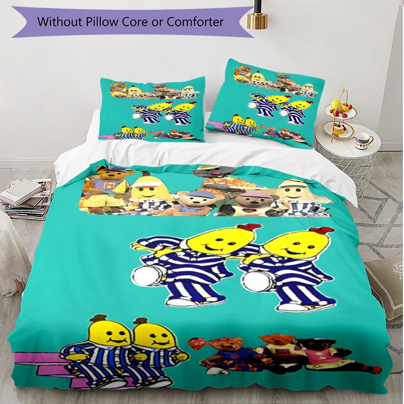 3-teiliges Bettbezug-Set (1 * Bettbezug + 2 * Kissenbezug, ohne Kern), Bananas in Pyjamas Aufdruck Weiches Ganzjahres-Bettwäscheset, Heim-Schlafzimmer-Dekoration Geschenk