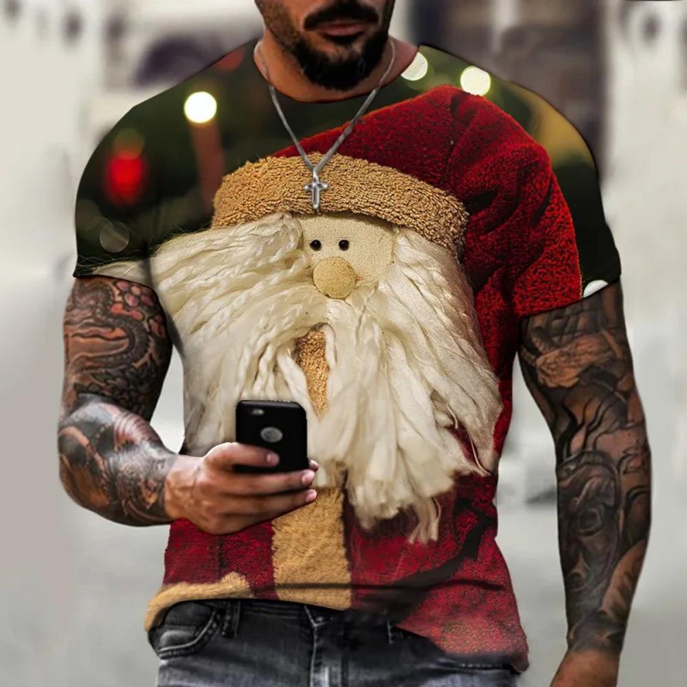 Funny Santa Claus Graphic T Shirts Fashion 3D Print Men's T-Shirts Hip Hop Trend X'mas Clothing Casual O-neck Short Sleeve Tops