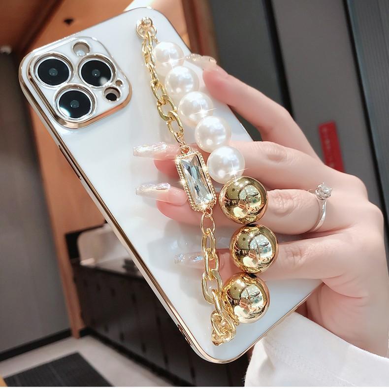 Aplicabil Pentru Carcasă Telefon Mobil Apple 16 Brățară Perle IPhone 15 Carcasă Protectoare Silicon 13/14 Promax Modă