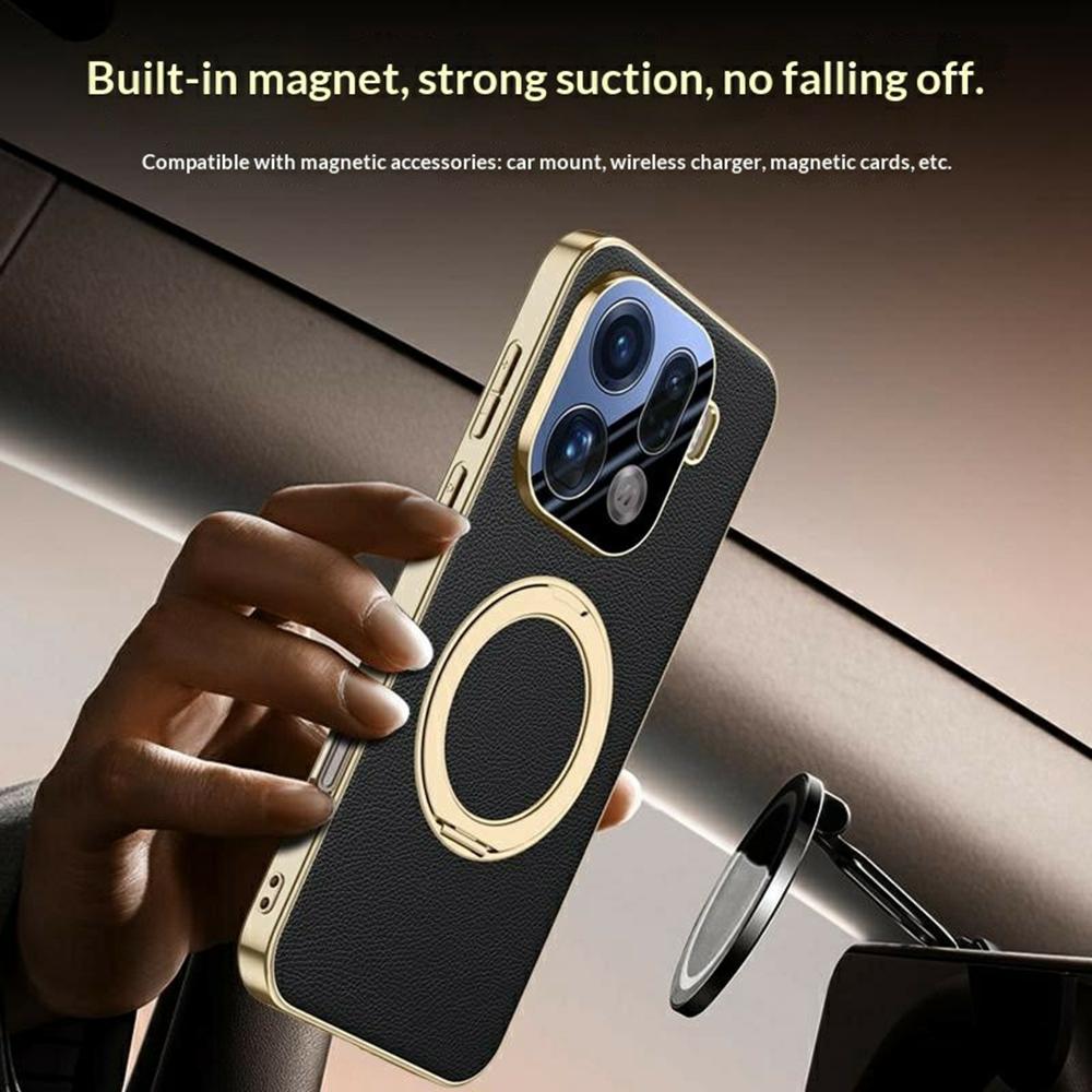 Für Oppo Find X9 Pro 5G Hülle Magnetischer Drehbarer Ständer Leder + PC + Acryl Handyhülle mit Gehärtetem Glas Rückbildschirmfolie