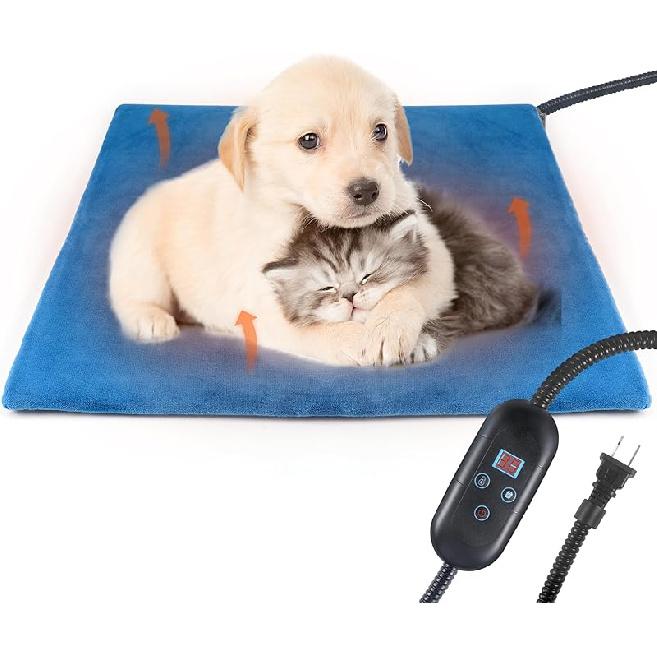 Pet Heating Pad for Cat Heating Pad Indoor Self Heating Cat Pad with 6 Adjustable Temperature & 5 Timers, Dog Heating Pad Waterproof Heated Dog Bed 17.7  x 17.7