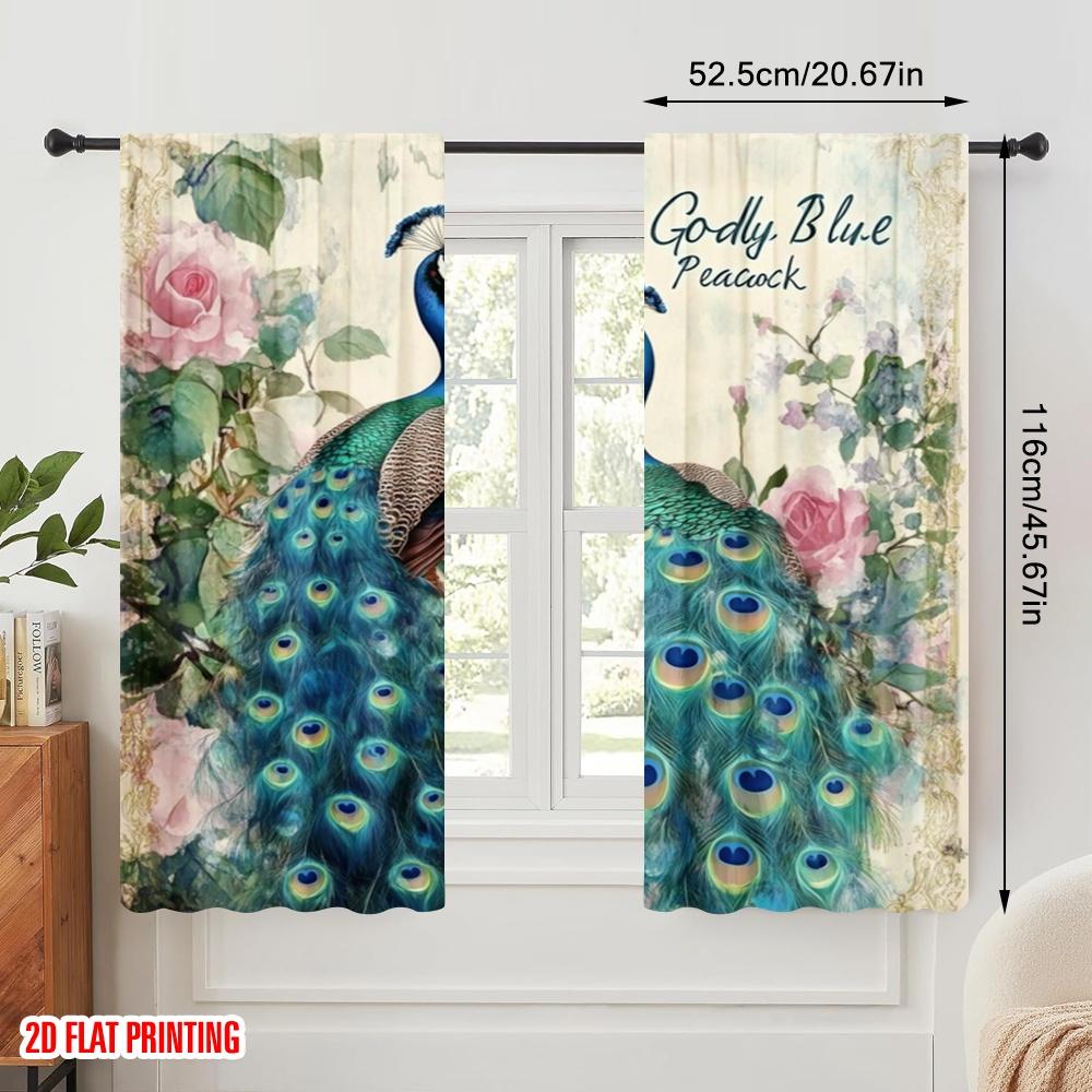 2 Stück, 2D-Flachdruck Minimalistische Vorhänge Majestätische Pfauen (2) Polyester (ohne Stange) Geschenke Verwendung für Schlafzimmer, Wohnzimmer,