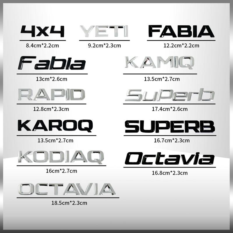3D Metall Auto Heckklappen Emblem Chrom Plakette Aufkleber für SKODA OCTAVIA POIYUF SUPERB KAROQ FABIA RAPID 4x4 YETI Buchstaben Logo Dekor