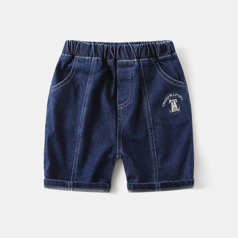 Kids Summer Denim Boys Dog Letters Printed Cropped Pants K-style Baby Middle Pants Children Pants Denim Dark Blue 120