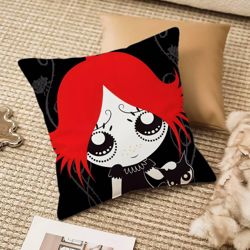 

R-Ruby G-Gloom And Doom Kitty Pillow Case Anti-dustmite Pillowcase Invisible zipper silky plush Sofa 12x12Inch