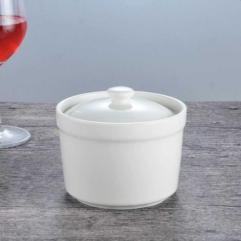 Large Ceramic White Stew Pot with Lid - Double Boiler & Soup Pot for Home and Hotel Use