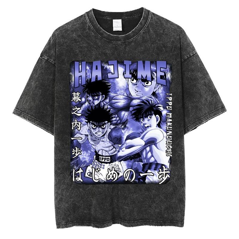 Washed Anime Hajime No Ippo Kamogawa Boxing Gym T-Shirt Makunouchi Takamura Fighting KGB Tshirt Oversized Cotton Summer T-Shirts