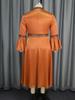 AOMEI Brown Satin Dresses Women Mock Neck Long Flare Sleeve Empire A Lline Evening Cocktail Party Midi Dress