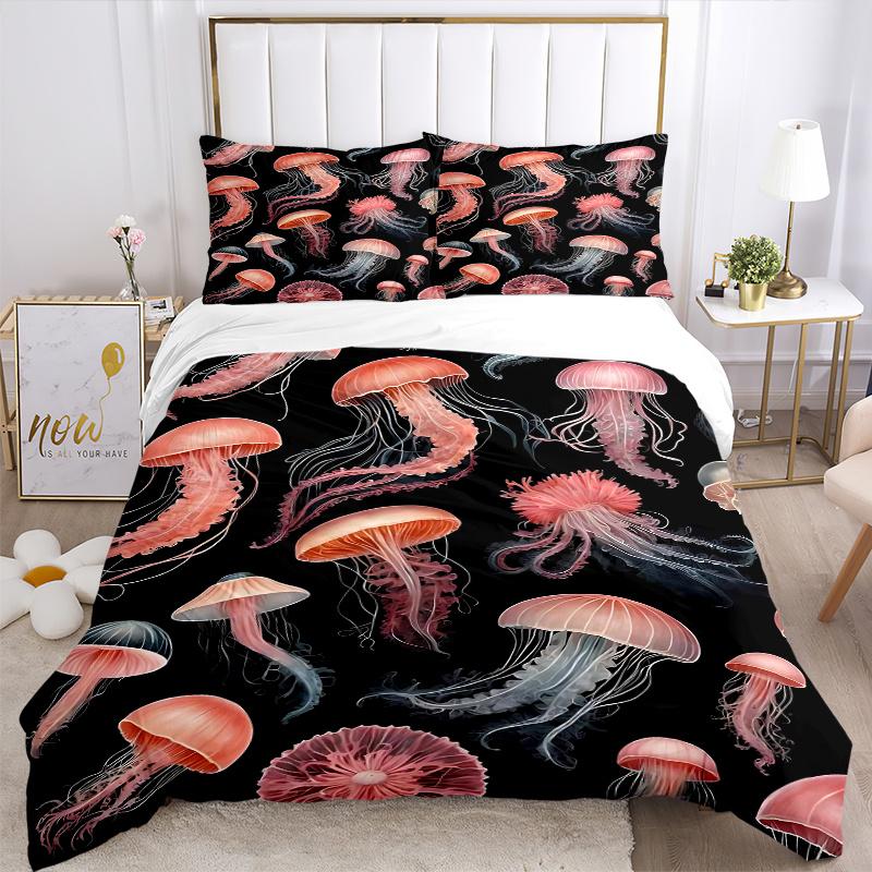 3pcs Jellyfish Design Comforter Set with One Quilt Cover and Two Pillowcases (No Core), Perfect for Bedroom Decor, Festive Gifts, Polyester Fabric