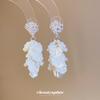 Silver Needle Zircon Pearl Petal Tassel Stud Earrings – Elegant, High-End Fashion Accessories for Women