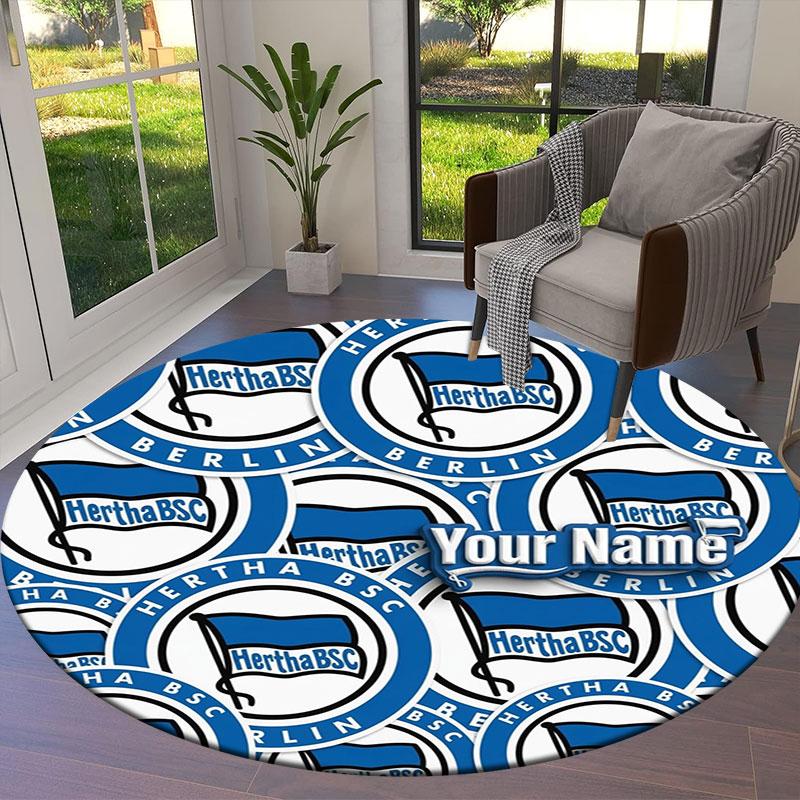 Hertha BSC Custom Name Round Area Rug,Carpet Rug for Living Room Bedroom Sofa Playroom Decor,Non-slip Floor Mat