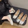2025 Small Leather Shoes New Versatile Single Shoes Doudou Shoes Spring and Summer French Retro Mary Jane Shoes Women's Light Mouth Silver