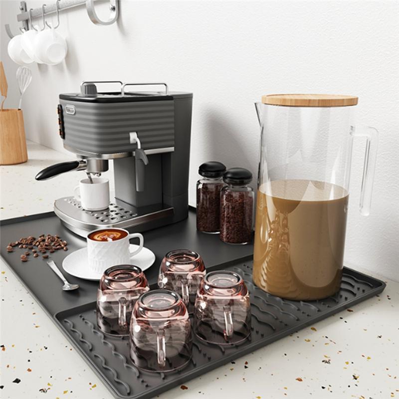 Silicone Coffee Mat 15.75X23.6Inch Coffee Bar Mat With Detachable Dish Drying Mat Easy Clean Coffee Station Mat
