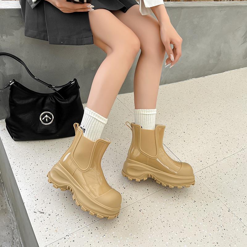 

New rain shoes heightening short tube women s rubber shoes non-slip water boots thick-soled water shoes velvet short rain boots 36 хакі
