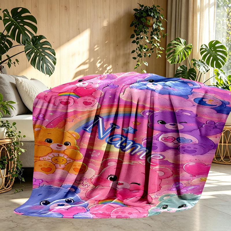 Custom Name Personalized Care Bears Print Blanket, Home Decor, Bedroom, Sofa, Camping, Couch, Gifts for Birthday Christmas