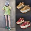 Inner height daddy shoes women's new summer breathable leather hollow casual sneakers platform sandals