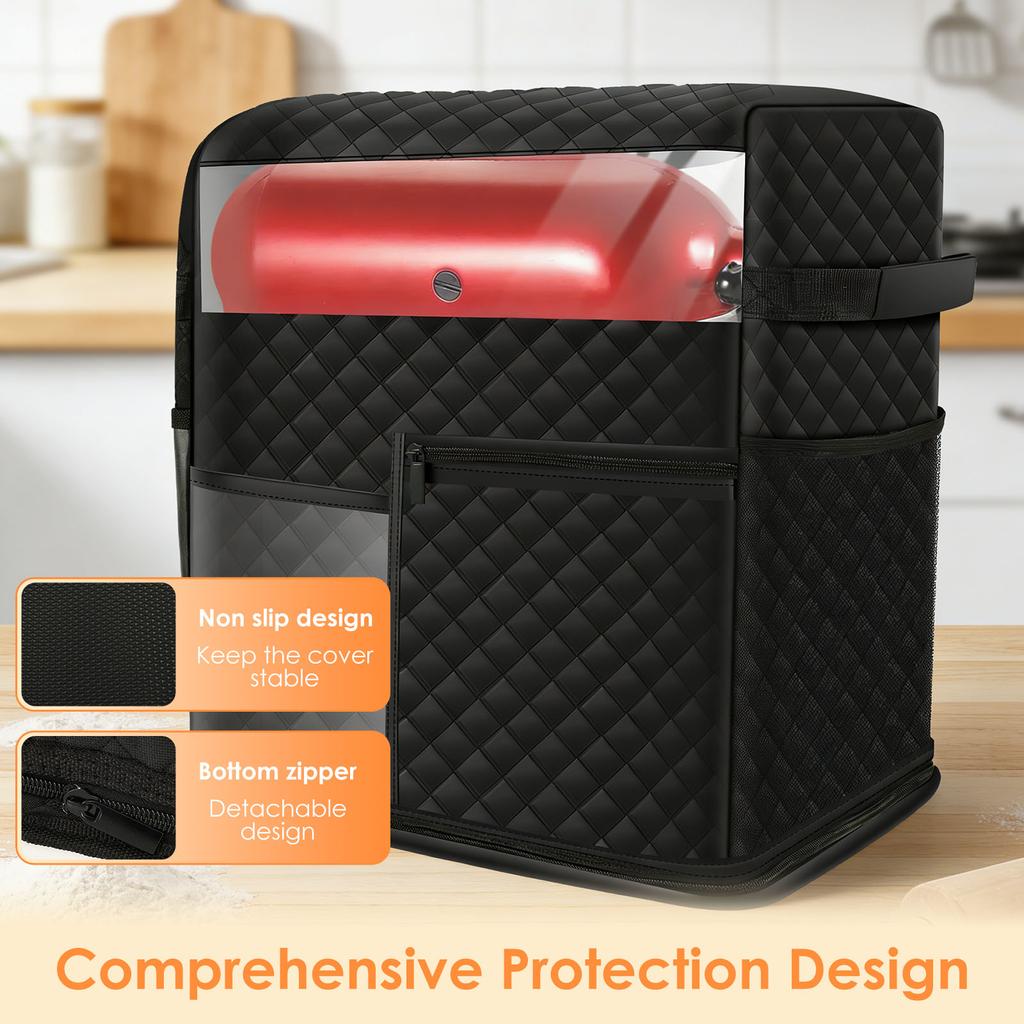 Stand Mixer Cover with Detachable Appliance Sliding Mat Compatible for 5/4.5 Quart Tilt Mixer with Multiple Pocket for Kitchen
