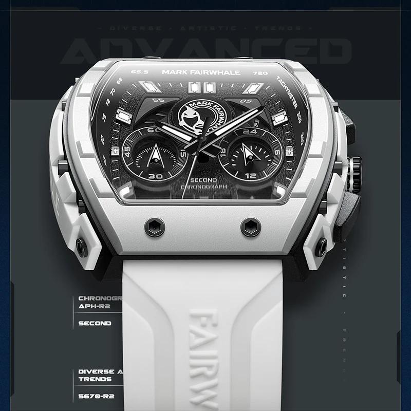 Mark Fairwhale 5670 Men's Top Design Quartz Tonneau Multifunction Chronograph Waterproof Silicone Sports Quartz Watch for Men
