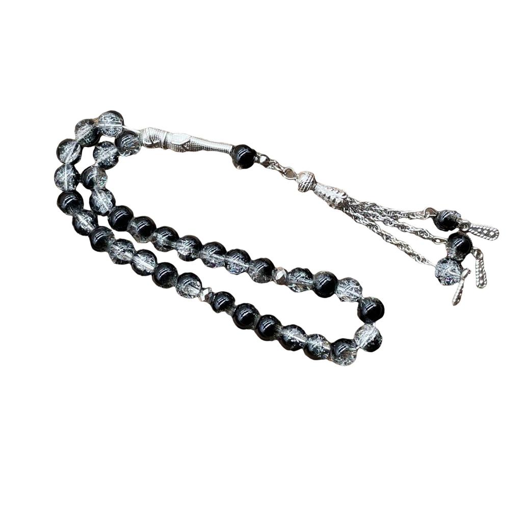 Muslimische Gebetsperlen 33 Tasbih Eisglas Rosenkranz mit Quastenanhänger Ethnisches islamisches Armband für die tägliche Andacht