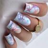 24 Pieces Acrylic Press On Nails Blue 3D Texture Design False Nail Starfish Summer Nail Set Full Cover Stick On Nail