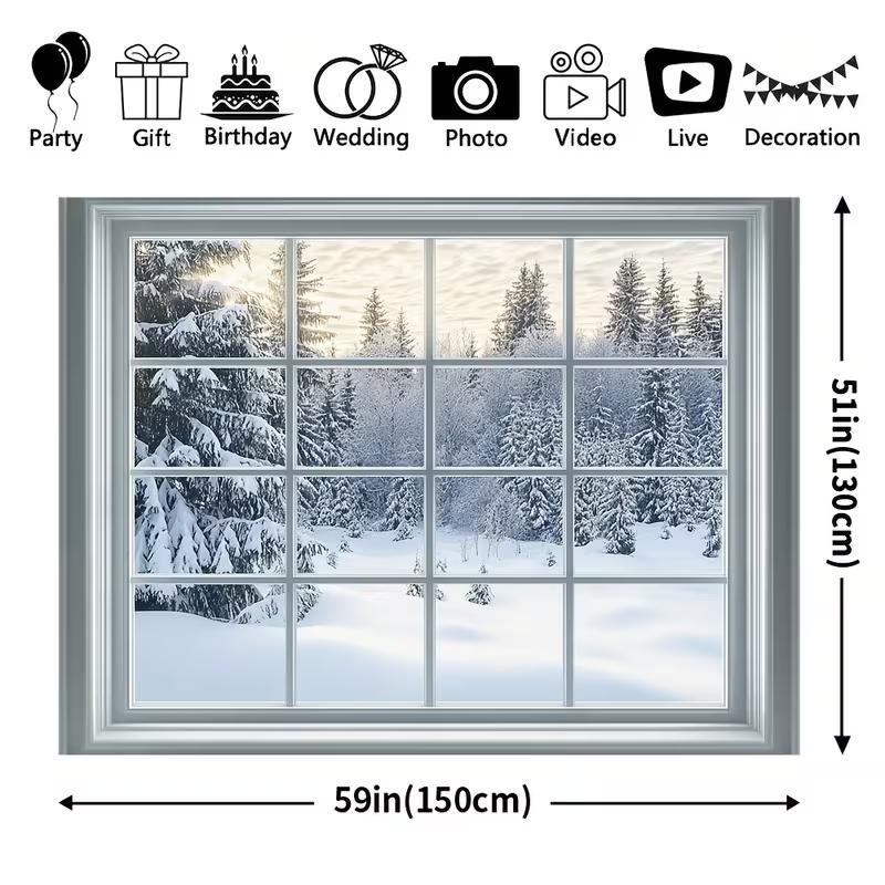 2D Winter Window Scenery Backdrop Snow Forest Studio Photography Background