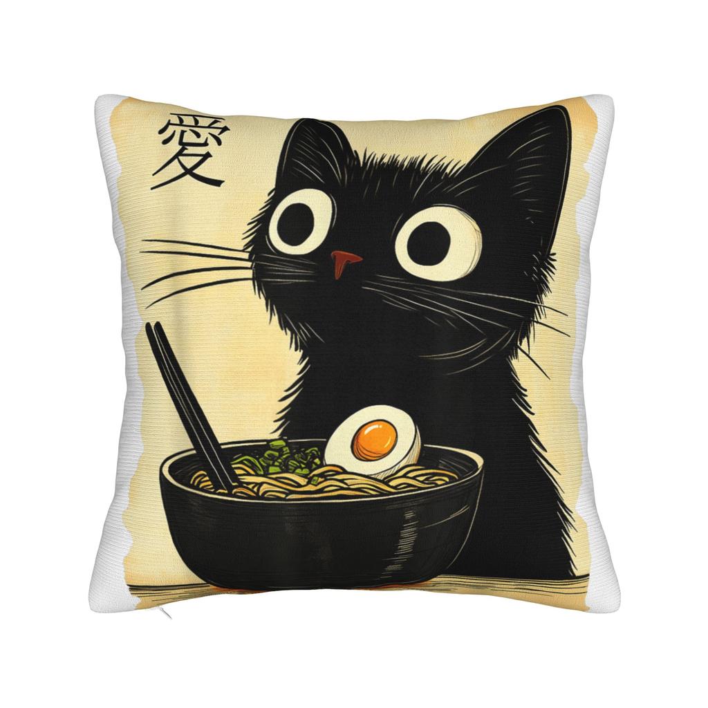Cat Ramen Anime Kawaii Cat Pillow Case  Square Pillow Cover For Chair Sofa Home Decor Kawaii Pillowcases