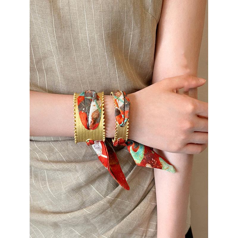 Matte silk scarf hollow opening bracelet retro niche temperament bracelet niche exaggerated high-end jewelry women