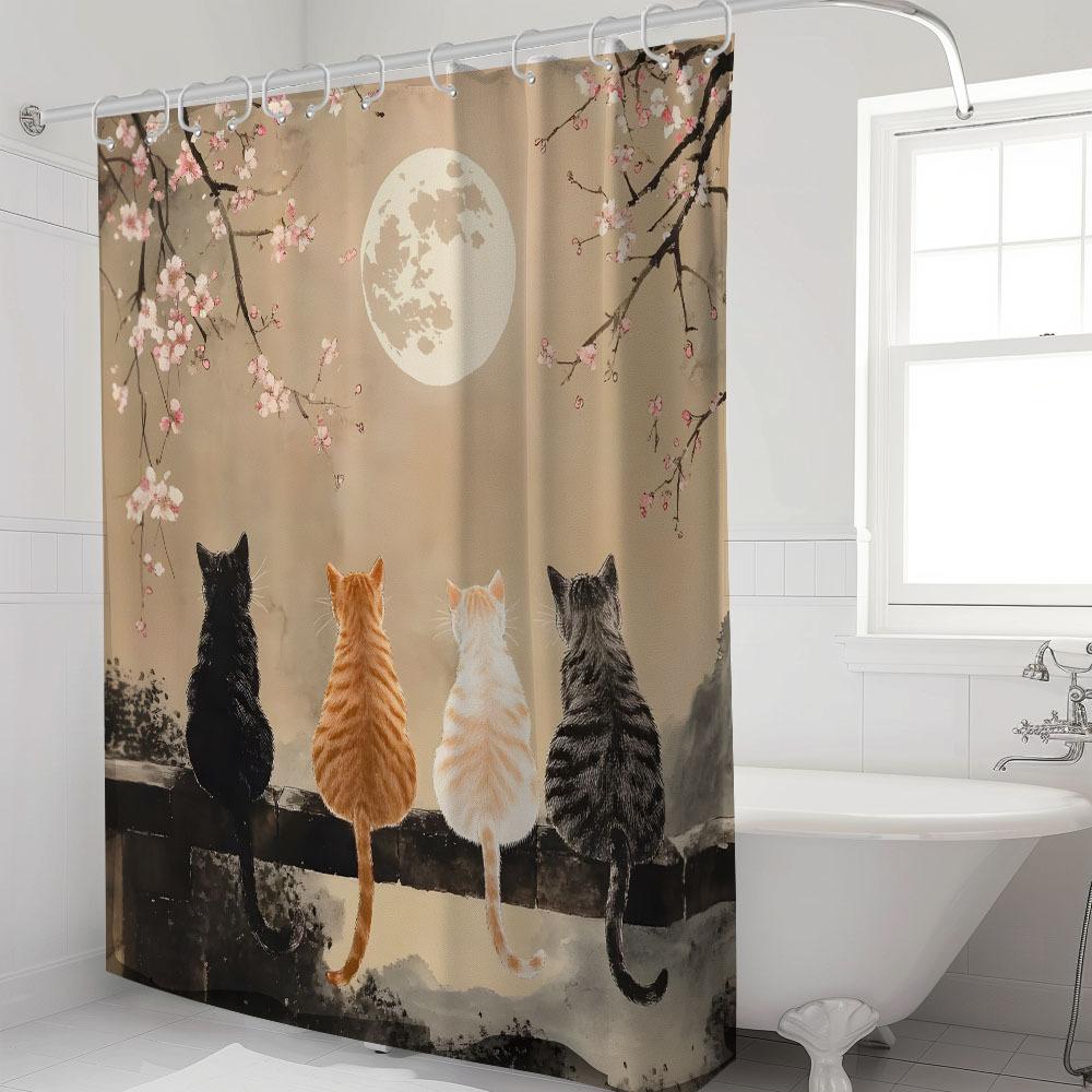 Cat Print Shower Curtain - Stylish & Durable, Machine-Washable, High-Quality Home Decor, Includes 12 Hooks for Easy Setup