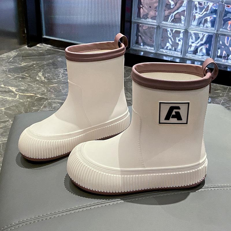 Fashion Winter Mid-tube Beam Mouth Fashion New Women's Rain Boots Fashion Thick Sole Anti Slip Ladies Rain Shoes Outdoor Non-Slip Shoes
