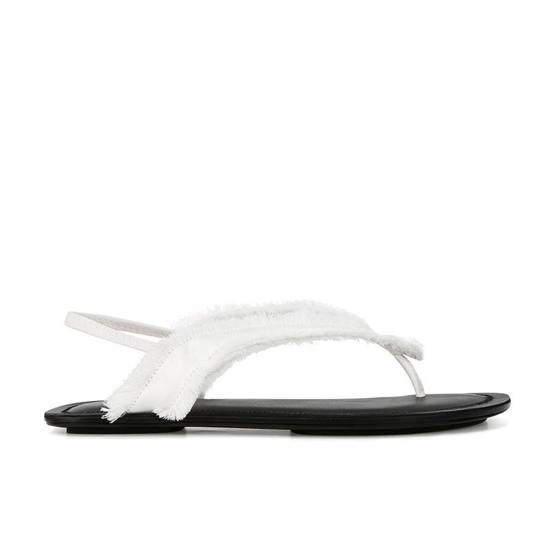 Sheepskin version~ Grape mother same summer fashion silk rough edge flat bottom toe leather soft sole sandals women's wear