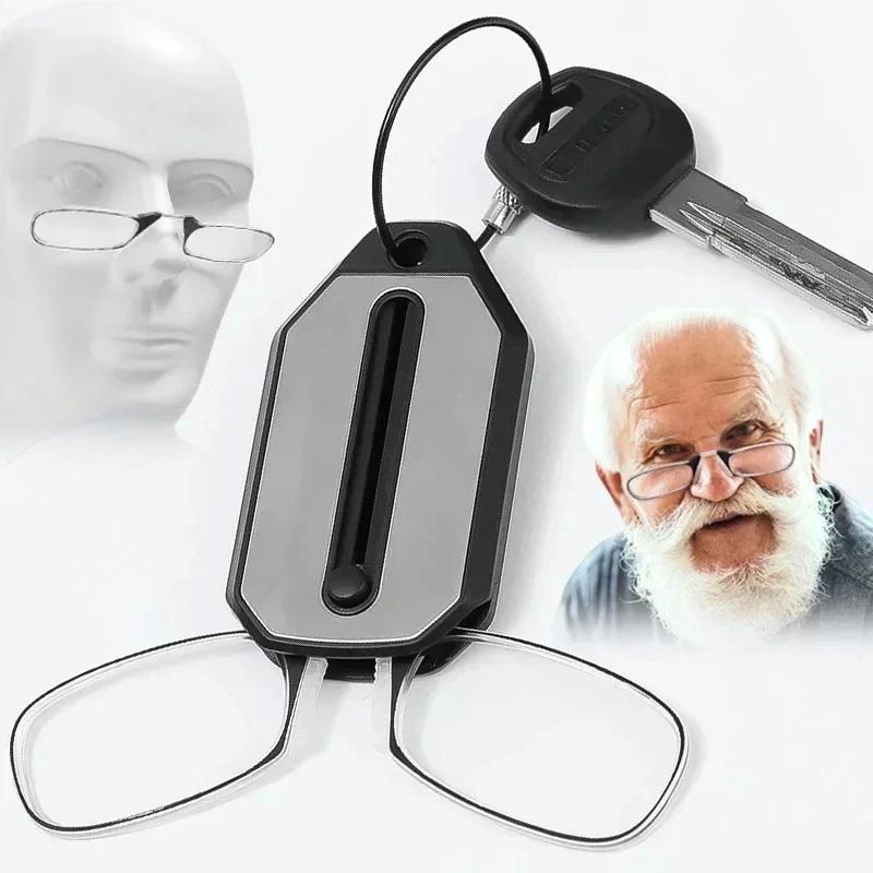 Nose Clip Reading Eyeglasses Men Ladies Portable Hyperopia Glasses Transparent Glasses Folding Glasses with Keychain +10 To +30 +1.0 +3.0