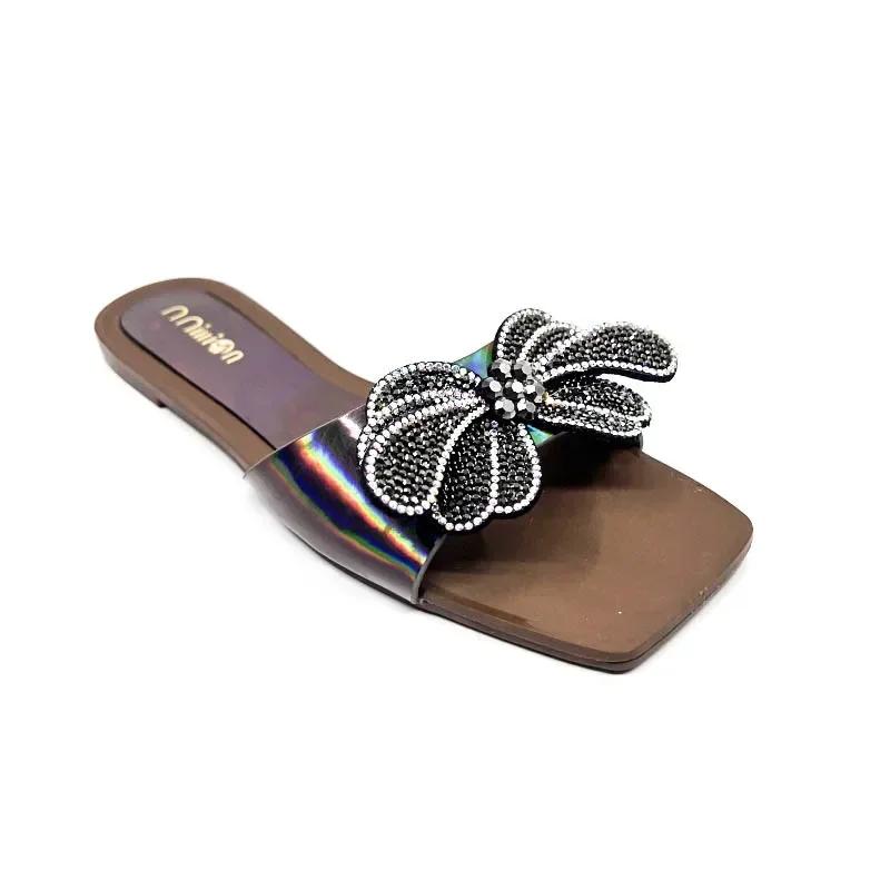 Sandals Women Flip Flops Rhinestone Flat Sandals Ladies Slippers Shoes Female Sqaure Toe Bling Party Sandalias Mujer
