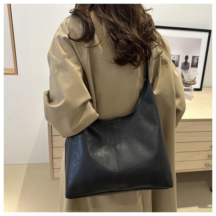 Simple Style Faux Leather Tote Bag for Women Large Capacity Bucket Shoulder Handbag