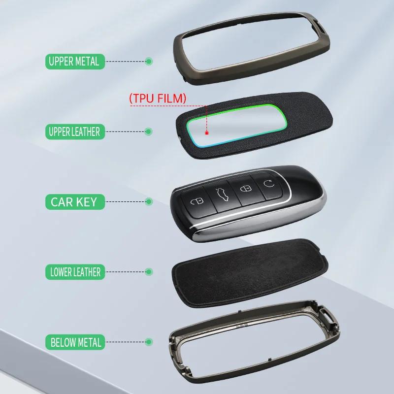 Styling Mouldings Alloy + Leather Car Key Fob Cover Case Shell Chain For Chery Omoda C5 5 fx 7 8 pro plus 2022 2023 Remote Key P