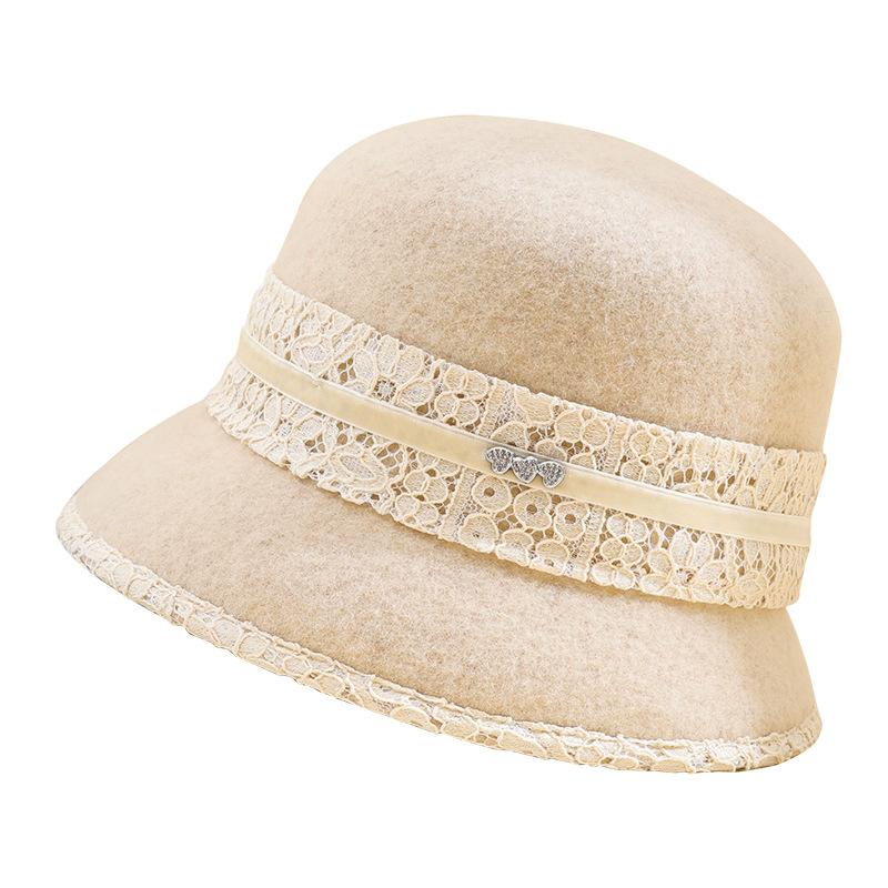 Women's 100% Pure Wool Autumn and Winter Bucket Hat Elegant Temperament Top Hat Warm Mother Hat
