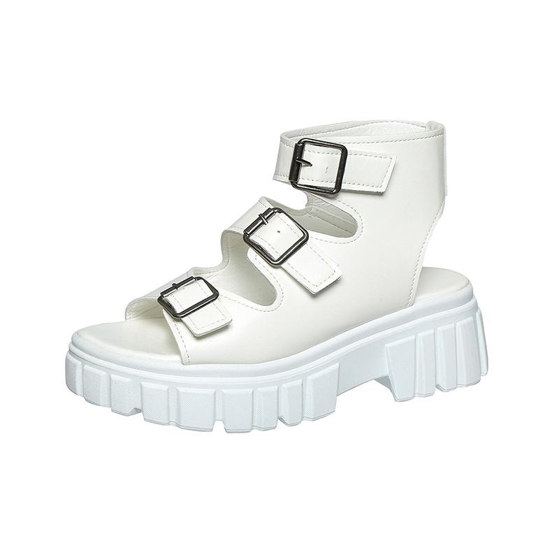Fashion Women's Punk Platform Wedge Sandals 2024 Summer Fashionable and Comfortable PU Leather Buckle Anti-Slip Roman Shoes Plus Size