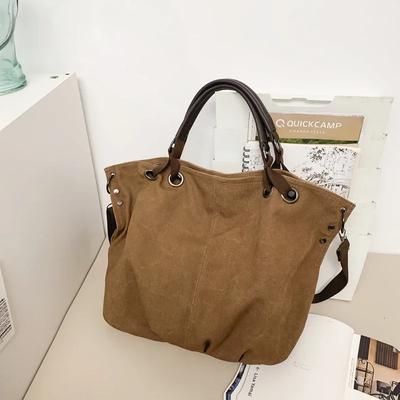 Large Capacity Solid Color Canvas Zipper Crossbody Shoulder Bag Simple Casual Bag  Soft Trendy Bag