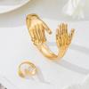 2 PCS/Set Vintage Palm Irregular Metal Jewelry Rings Bracelet Sets for Women Girls Creative Design Sense Sets Jewelry