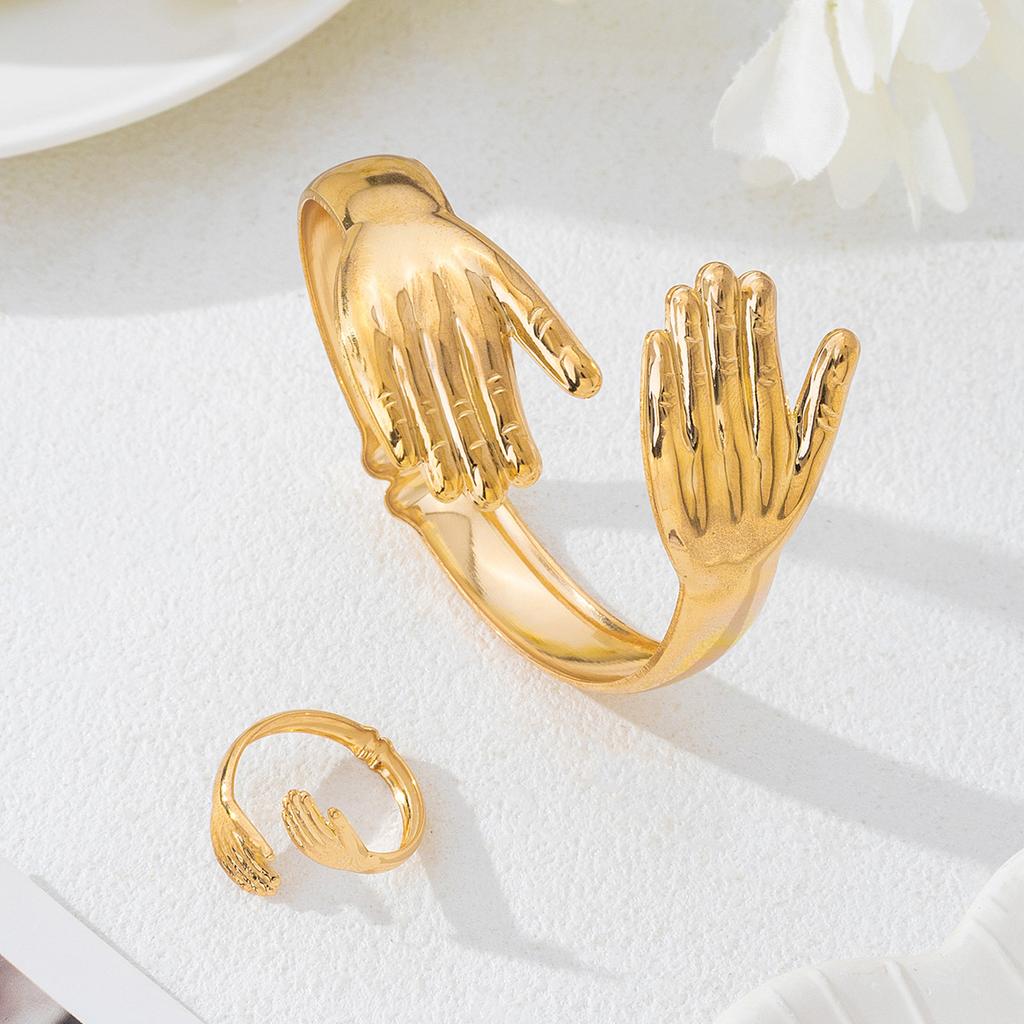 2 PCS/Set Vintage Palm Irregular Metal Jewelry Rings Bracelet Sets for Women Girls Creative Design Sense Sets Jewelry