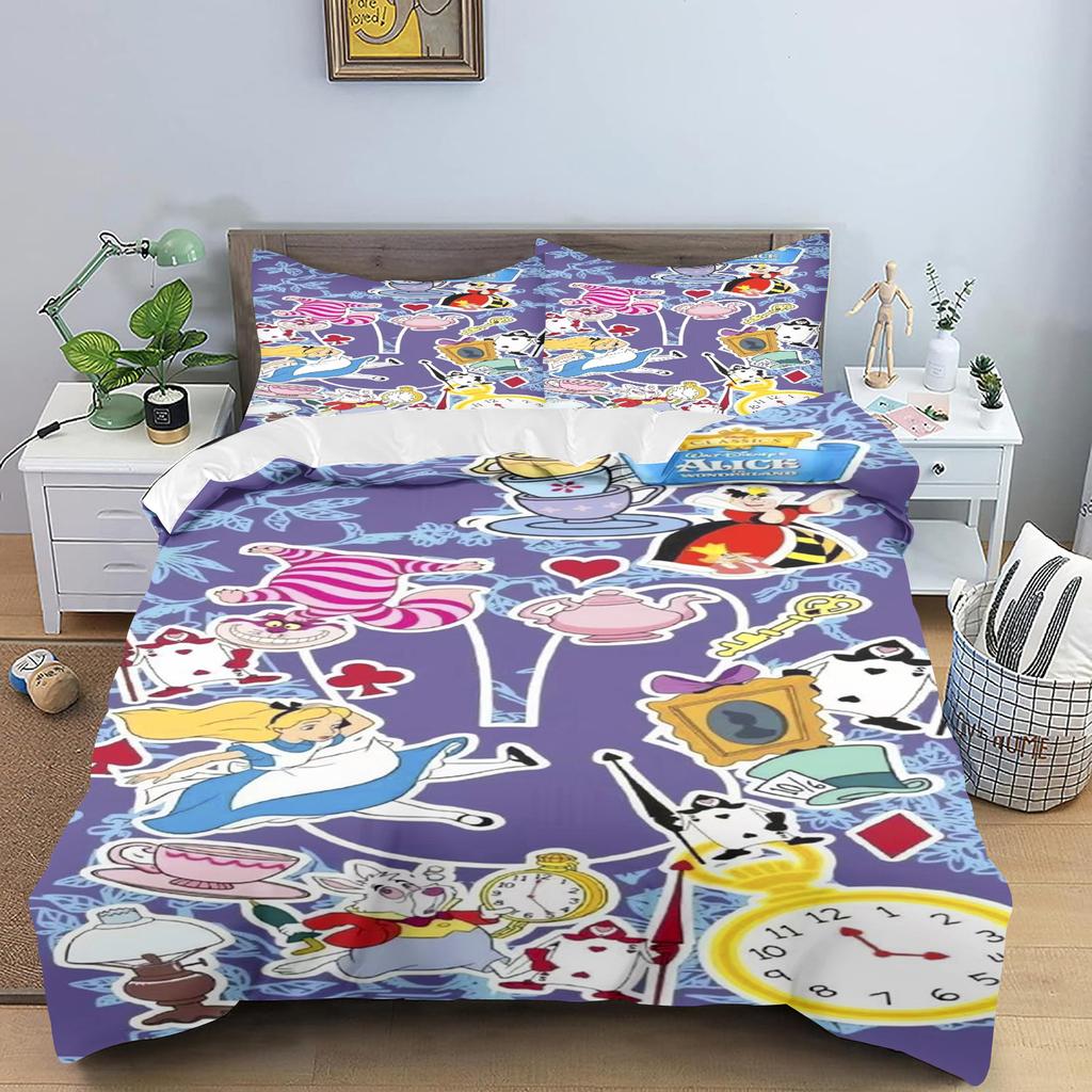 Alice In Wonderland Duvet Cover Set Childern Home Boys Girls Cartoon Co-branded Modern  2 Piece Bedding Sets