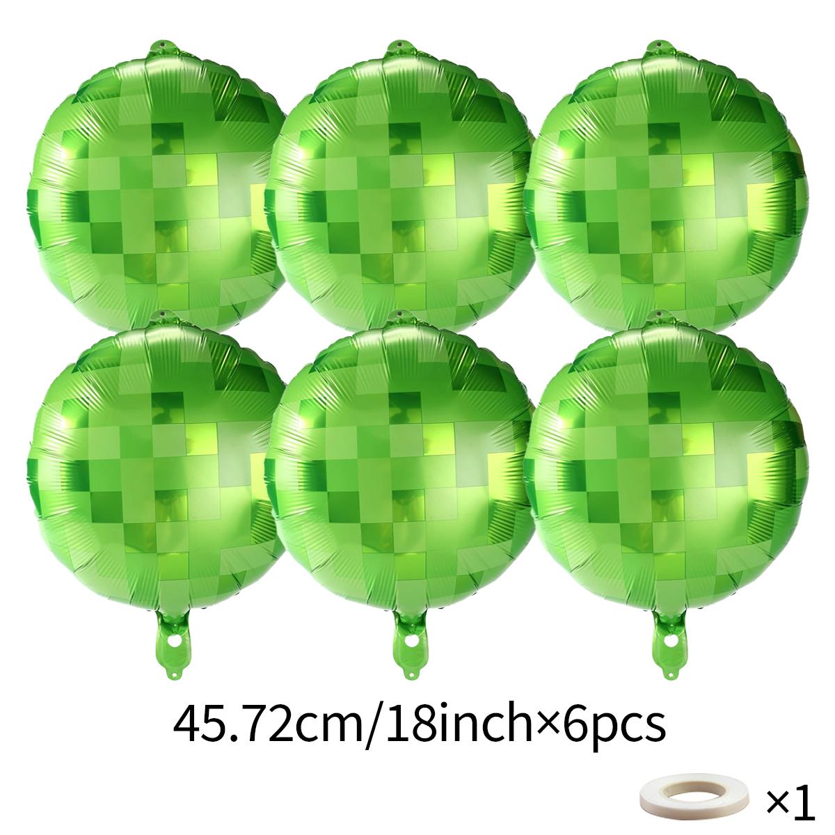 

6/12pcs Pixel Balloon, 45.72cm Green Aluminum Film Balloon with Ribbon Pixel Theme Party Decoration Children s Party Supplies 18inch