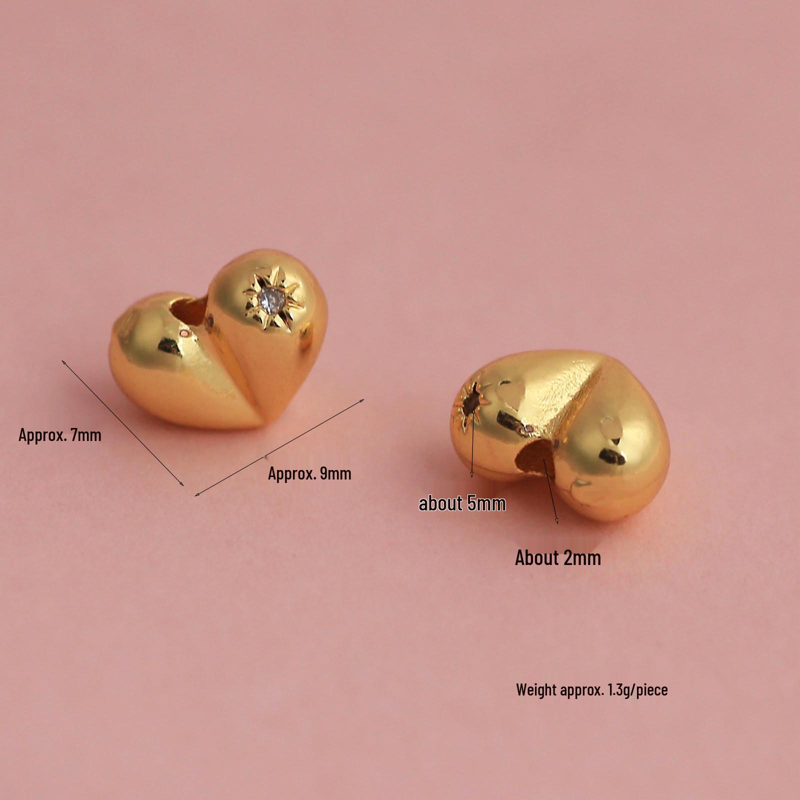 18K Gold Zircon Star Heart Peach Butt Spacer Beads for DIY Jewelry