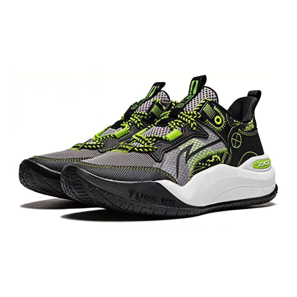 Li Ning Kids Territory V1 Light Foam Synthetic Leather Fabric Lace-Up Low-Top Basketball Shoes Kids basketball shoes Gray-Green YKBU048-7