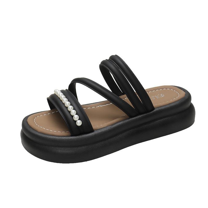 New Slippers Women's Summer Fashion Pearl Thick Bottom Two Wear Beach Cool Slippers Women