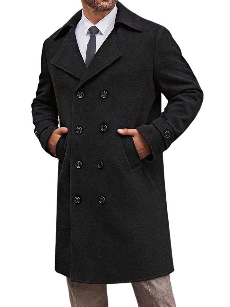 Neuer Herbst/Winter Europäischer & Amerikanischer Herren Zweireihiger Mittellanger Woll-Trenchcoat