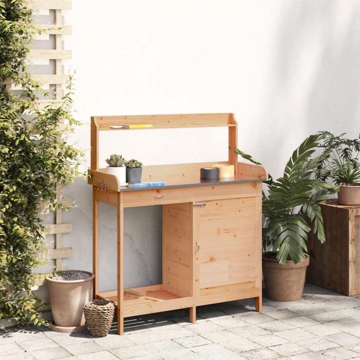 VidaXL Potting Table with Cabinet, Planting Table with Storage, Potting Bench, Plant Table, Brown Wood 156344